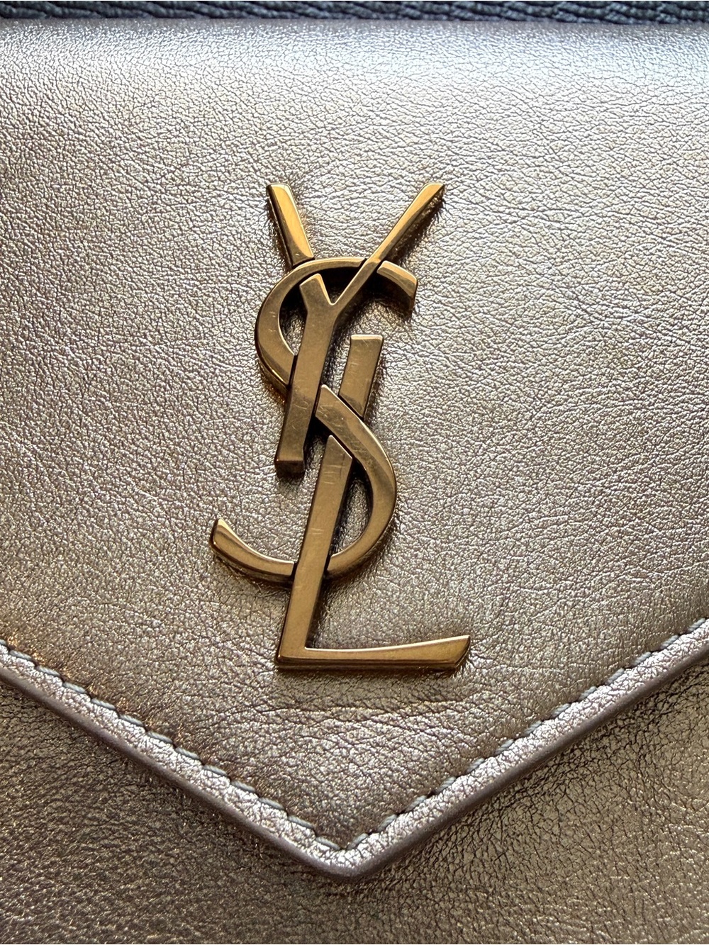 Saint Laurent Metallic Gold Leather Envelope Crossbody with Gold Chain - Picture 2 of 11
